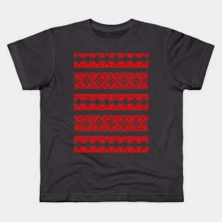 Ethno Slavic Pattern - Bogoroditsa - Symbol Horizontal - Pagan Obereg - Scarlet Red on White Ornament Kids T-Shirt